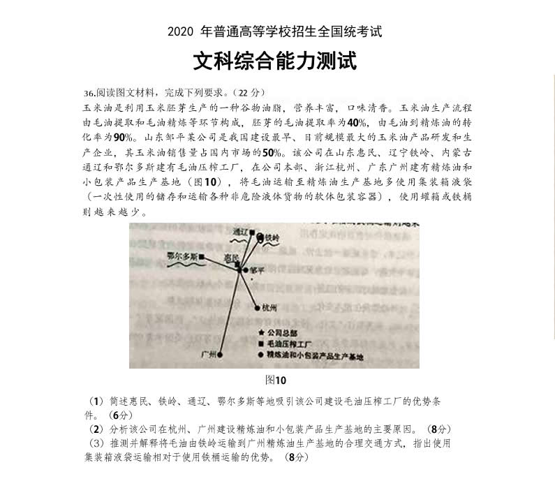 山東三星集團(tuán)玉米油登上了2020全國(guó)高考卷！這道題你會(huì)怎么答？